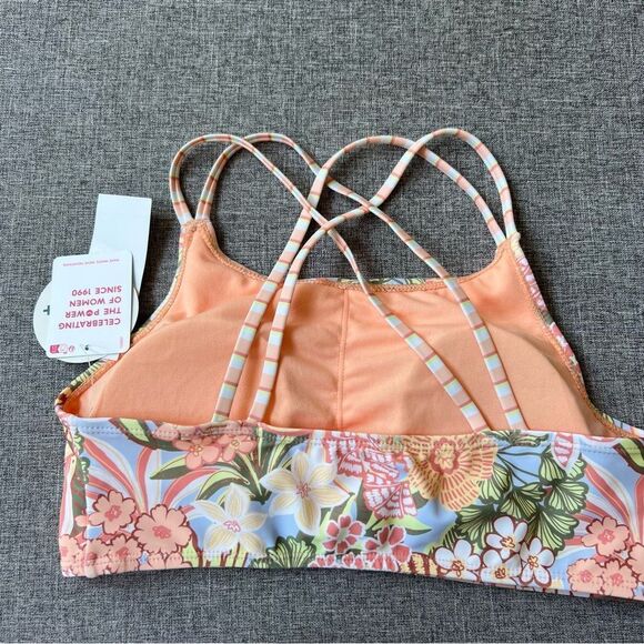 NWT Roxy Orange Sporty Floral Tropical Bikini Top Crisscross Straps Girls 16 - Picture 7 of 9
